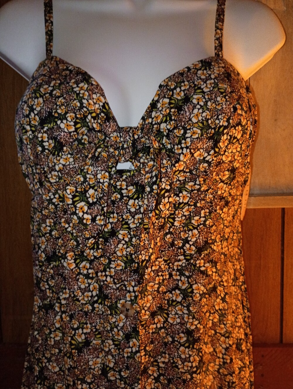 Floral Tie-Front Midi Dress in Black and Yellow
